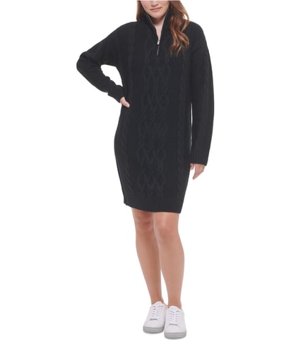 Zip Collar Knit Sweater Dress