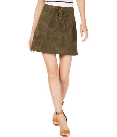 Faux Suede Lace Up A-line Skirt
