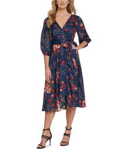 Belted Faux Wrap Midi Dress