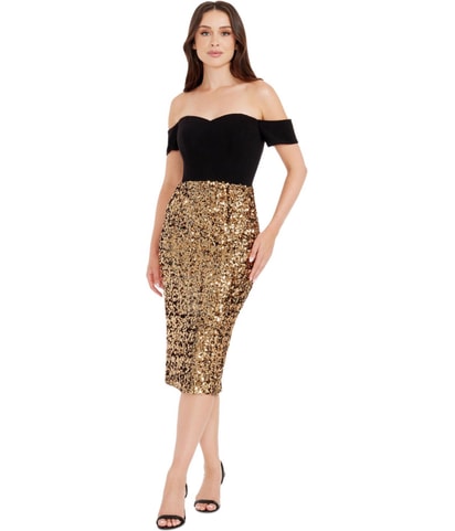 Sequined Knee Length Blouson Dress