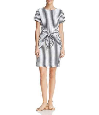 Striped Tie Front Peasant Dress