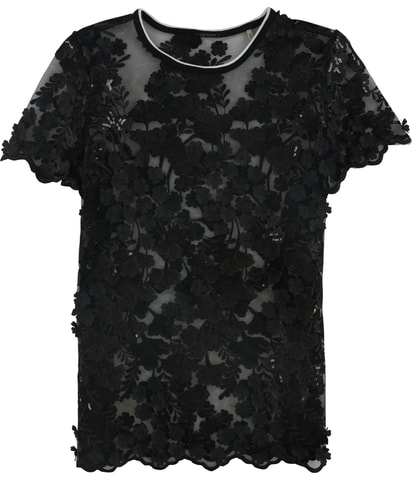 Mesh Floral Embellished T-Shirt