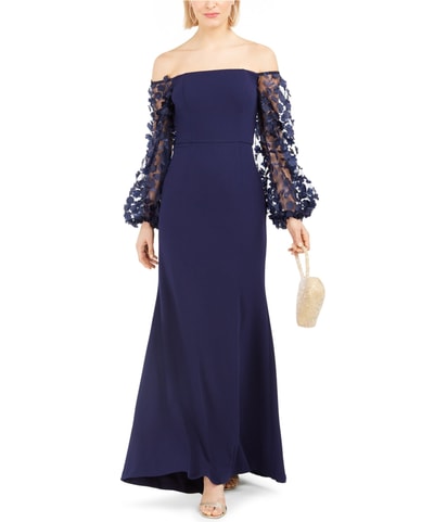 Mesh Sleeve Gown Dress