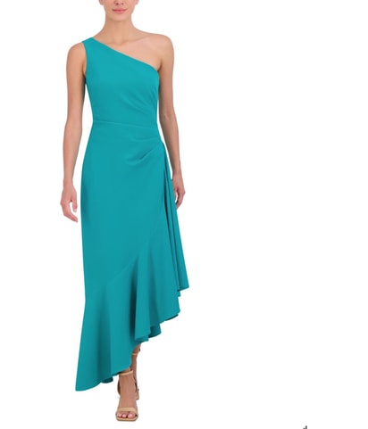 Solid Ruffled One Shoulder Midi Dress