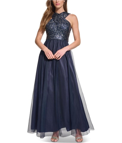 Sequined Tulle Gown Dress