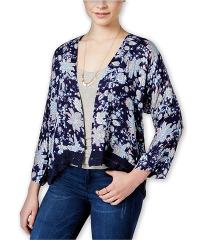 Floral Open-Front Kimono Sweater