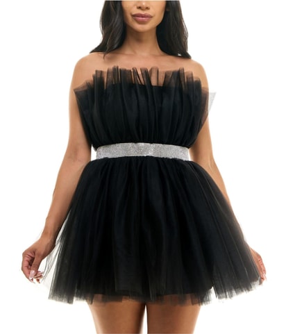 Embellished-Waist Tulle Strapless Mini Dress
