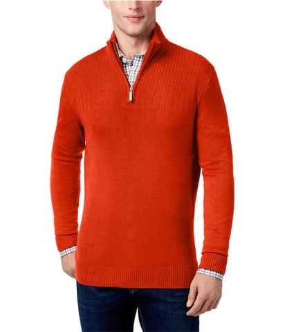Ribbed Yoke 1/4 Zip Pullover Sweater