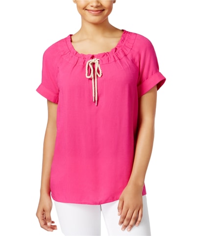 Drawstring-Neck Shell Blouse