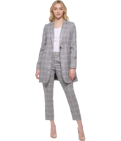 Plaid One Button Blazer Jacket