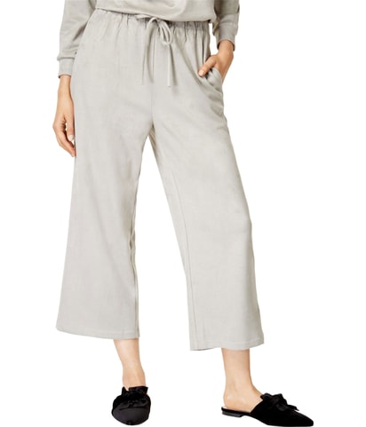 Faux-Suede Straight Leg Cropped Casual Pants