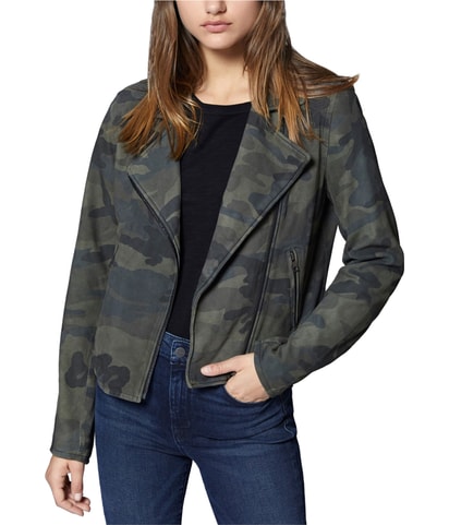 Camo-Print Suede Motorcycle Jacket