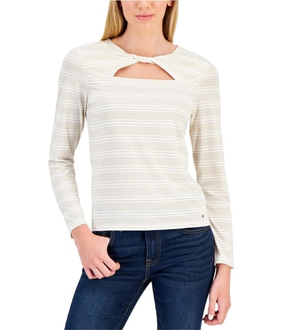 Striped Keyhole Twist Knit Blouse