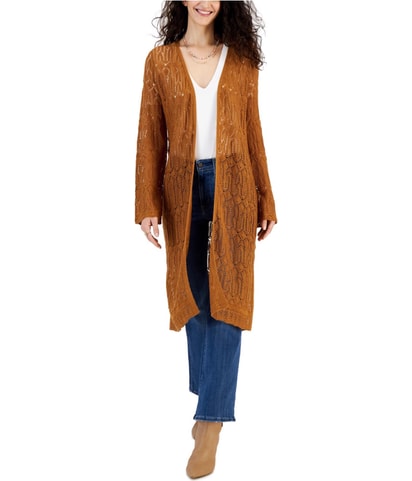 Pointelle Bell Sleeve Duster Cardigan Sweater