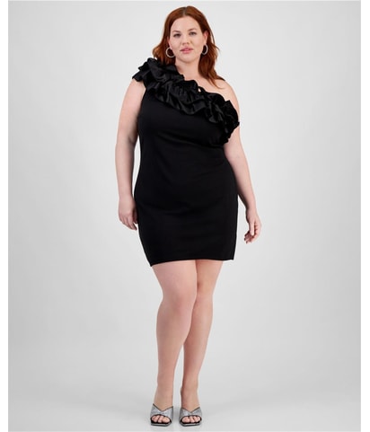 Solid Ruffle One Shoulder Dress
