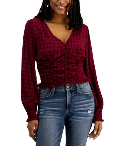 Plaid Smocked Knit Blouse