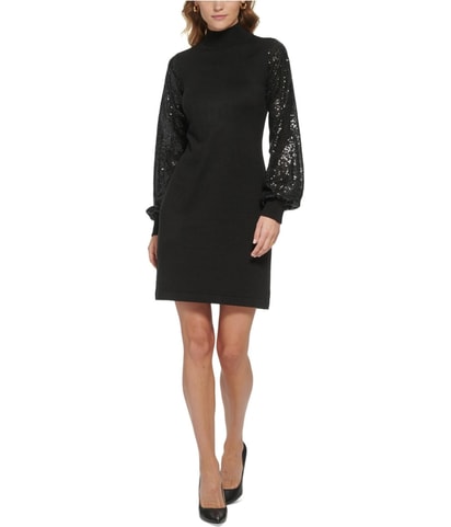 Sequin Sleeves Sweater Shift Cocktail Dress
