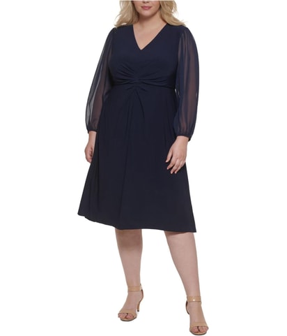 Chiffon Sleeve Pleated Dress