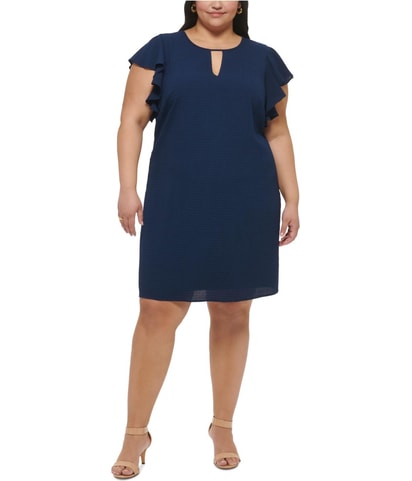 Keyhole Seersucker A-line Dress