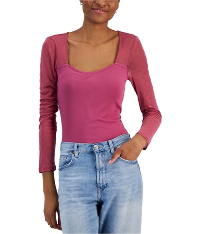 Flocked Illusion Mesh Knit Blouse