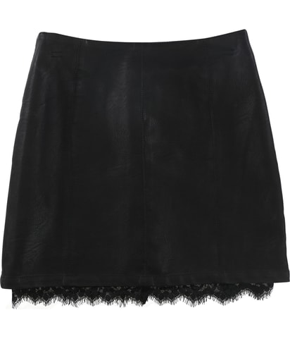 Faux Leather Lace Trim Mini Skirt