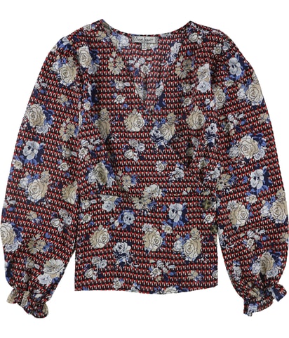 Button-Detail Wrap Blouse