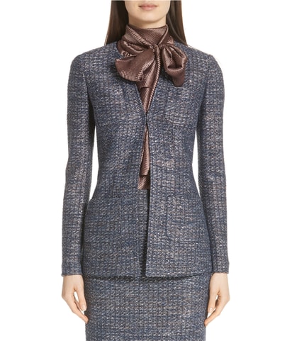 Sequin Tweed Knit One Button Blazer Jacket