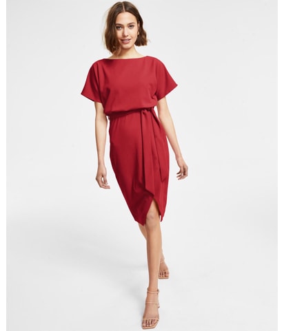 Blouson Wrap Belted Sheath Dress