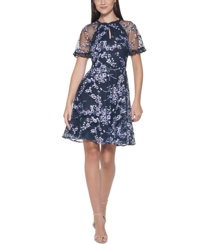 Floral-Embroidered A-line Dress