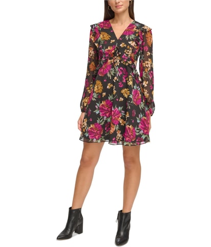 V Neck Floral Mini Fit & Flare Dress