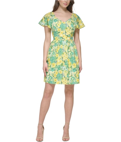 Printed Eyelet Fit & Flare Dress