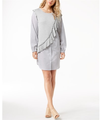 Knit Ruffle Striped Shirt Dress