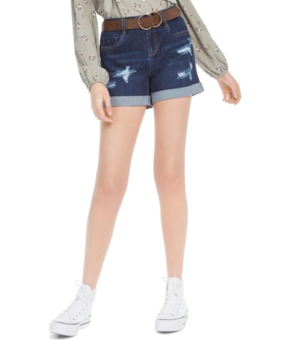 Belted Distressed Casual Denim Shorts