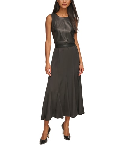 Solid Satin Pleated Maxi Skirt
