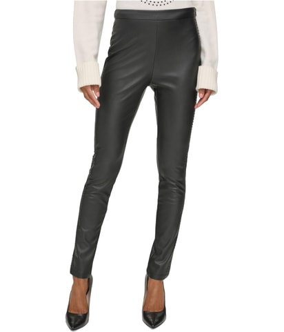 Studded Faux-Leather Straight Leg Jogger Casual Pants