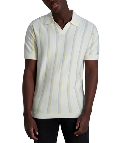 Johnny-Collar Stripe Polo Shirt