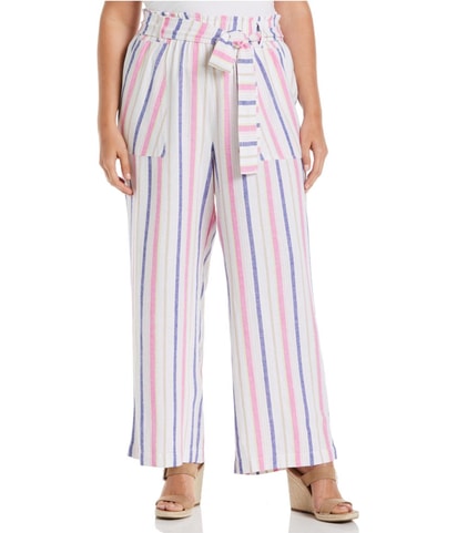 Stripe Linen Blend Straight Leg Casual Pants