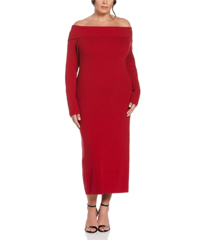 Ribbed Tea Length Sweater Dress