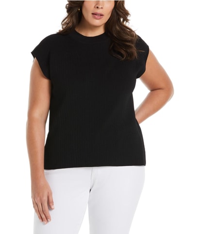 Mixed Rib Mock Neck Sleeveless Pullover Sweater