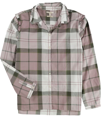 Ruffled Plaid Button Down Blouse