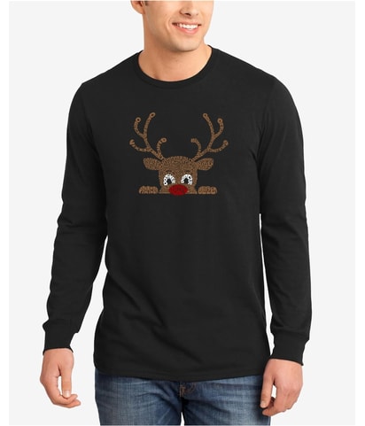 Peeking Reindeer Word Art Graphic T-Shirt