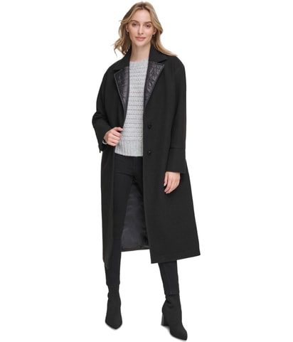 Long Quilted Puffer Trim Trench Coat