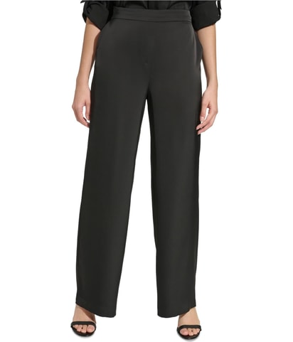 Satin Pull On Wide Leg Culottes Relaxed Dress Pants