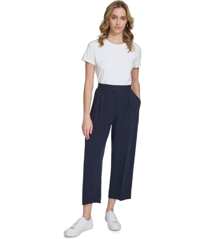 Solid Straight Leg Capri Casual Pants