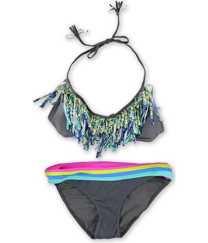 Fringed Ruched Stripes 2 Piece Bikini
