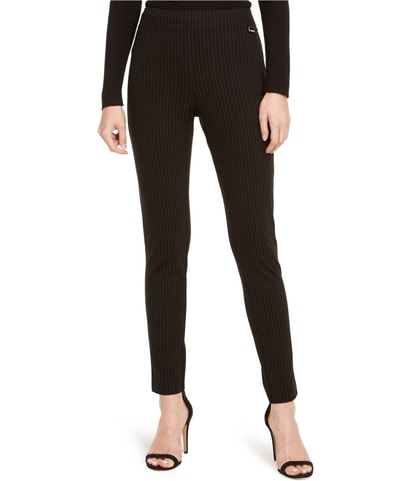 Pinstriped Pull-On Straight Leg Casual Pants
