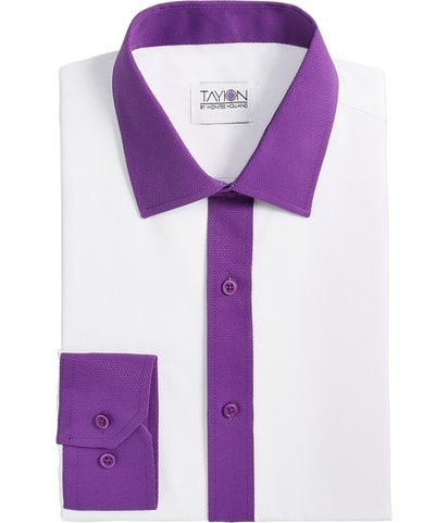 Purple Trim Solid Button Down Dress Shirt