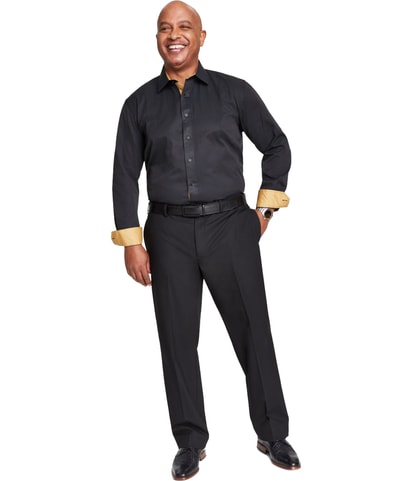 Slim-Fit Gold Trim Solid Button Down Dress Shirt