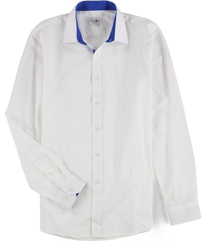 Blue Trim Solid Button Down Dress Shirt