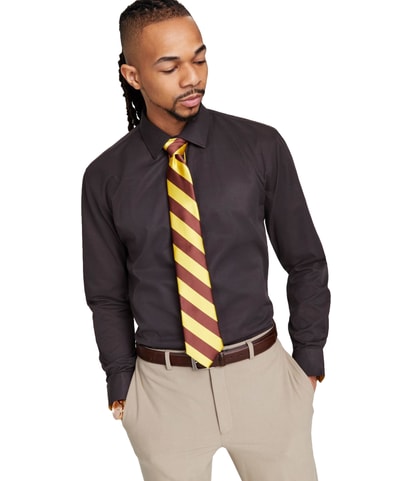 Brown & Gold Slim Fit Button Down Dress Shirt